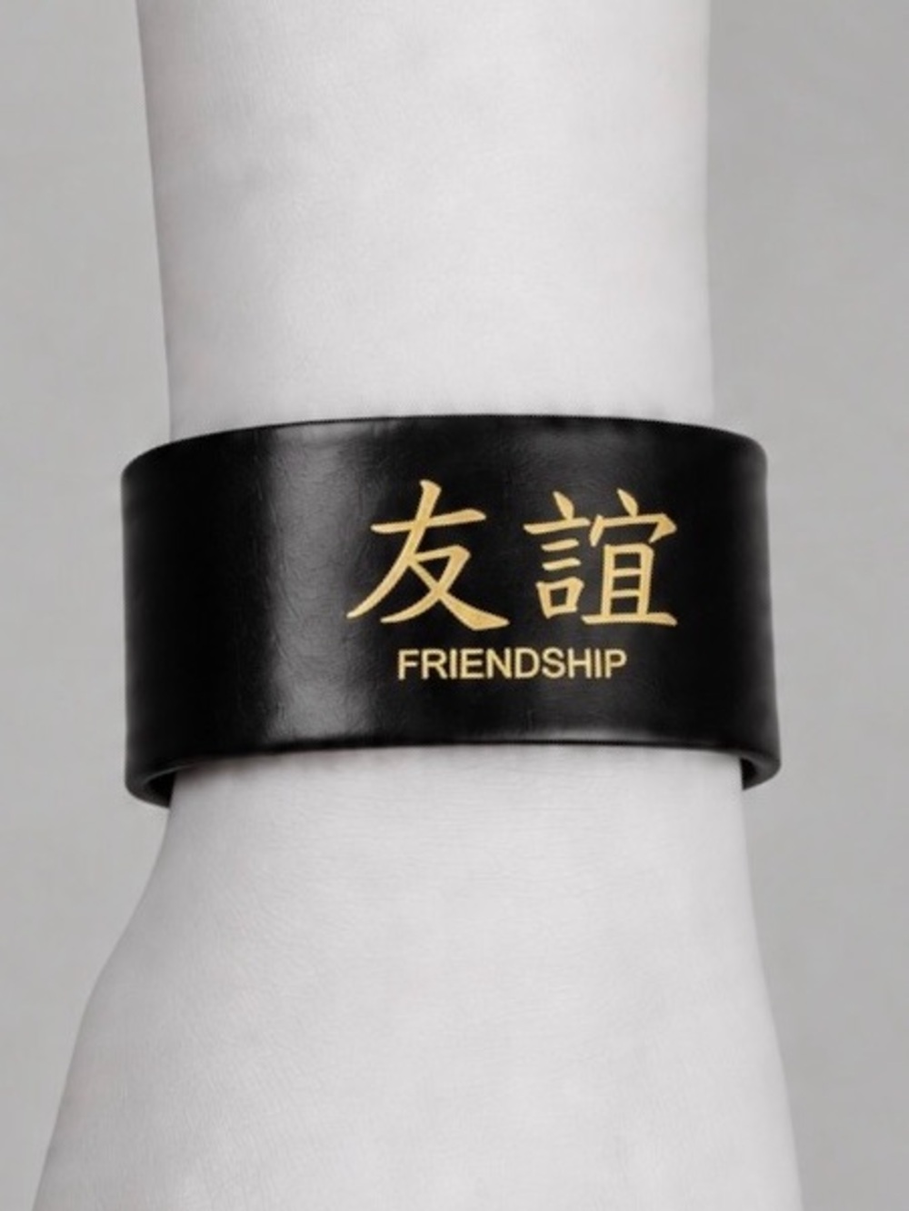Dillon Rogers “Friendship” Chinese Characters Calligraphy Leather Bracelet Cuff